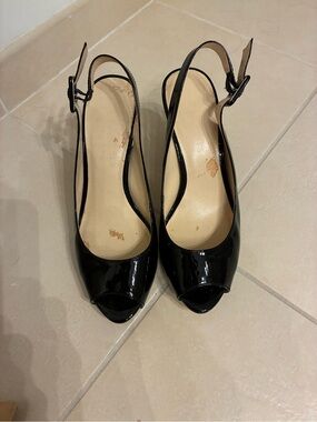 Talbots Black Patent Peep-Toe Slingback Pumps